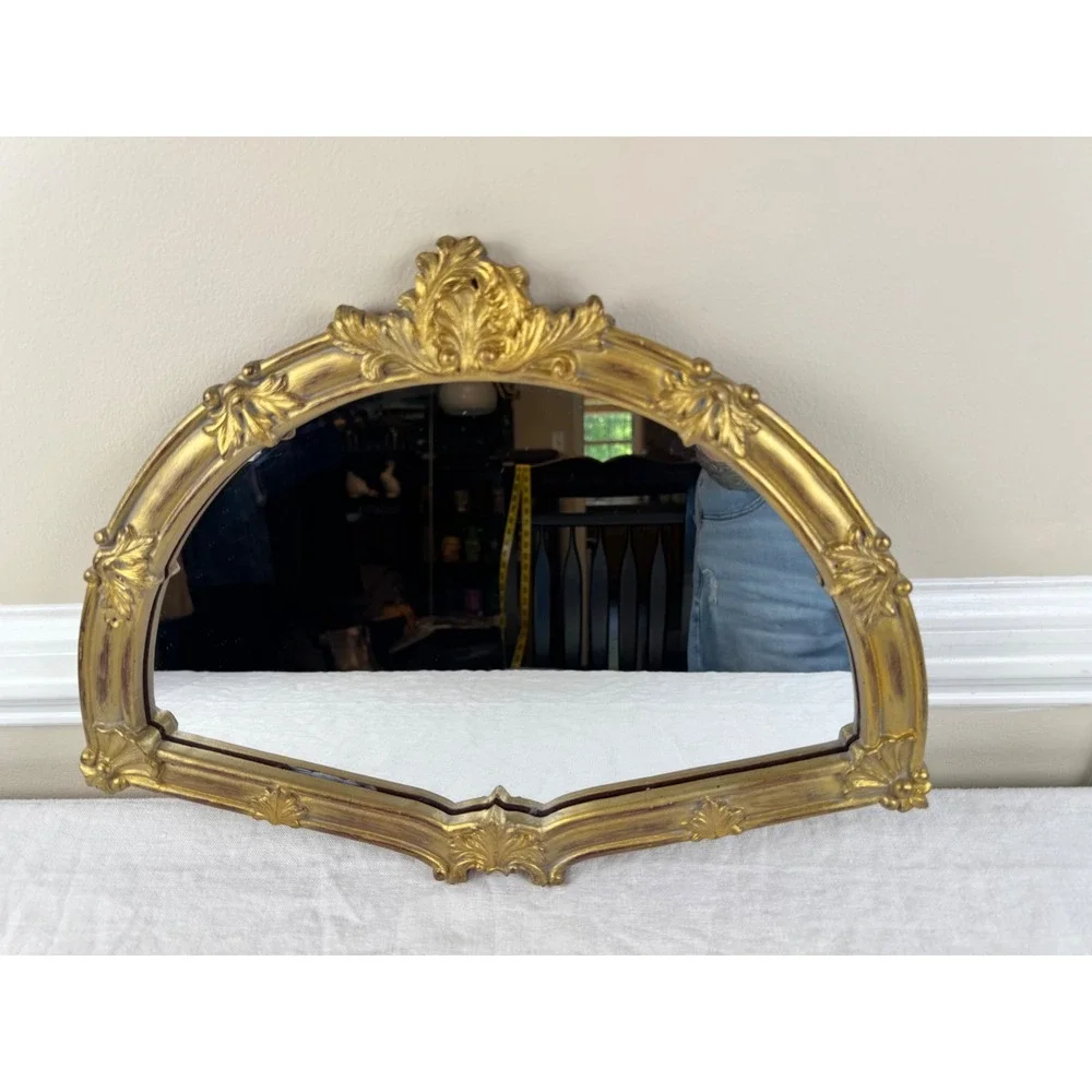 Vintage Wall Mirror Gold Fan Shaped Ornate Arched Baroque Whimsigoth 12x16